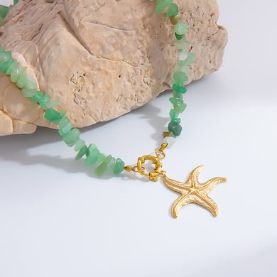 Starfish Stainless Steel Gold Color Natural Stone Women's Pendant Necklaces h5 Picture5