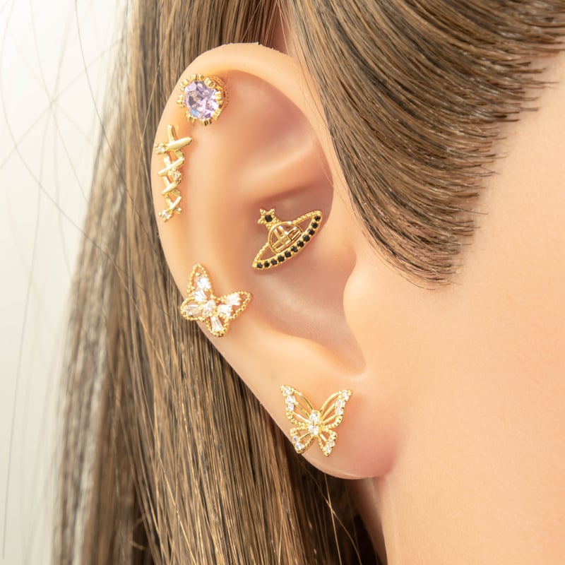 1 Çift Basit Seri Basit Kalp Bakır Altın Rengi Zirkonyum Kadın Piercing Küpe Resim4