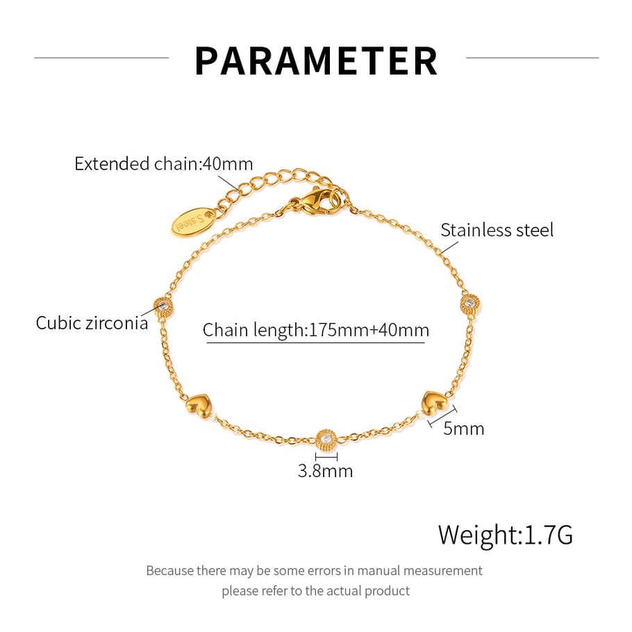 1 Paar Simple Series Daily Heart Edelstahl Goldfarben Damen Kettenarmbänder Bild2