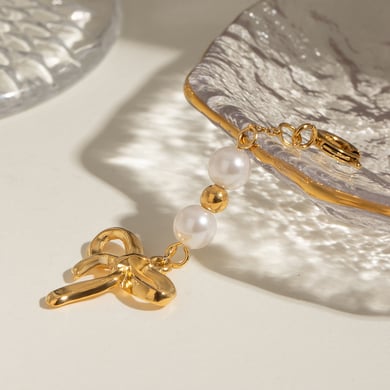 Ins Style Bow Knot Stainless Steel Gold Color Bikini Pendants h5 Picture2