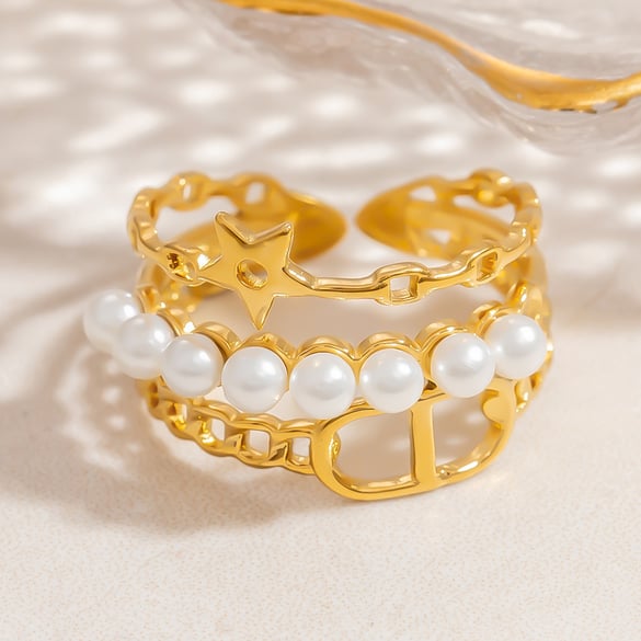 Anelli da donna in acciaio inossidabile color oro, multistrato, squisiti