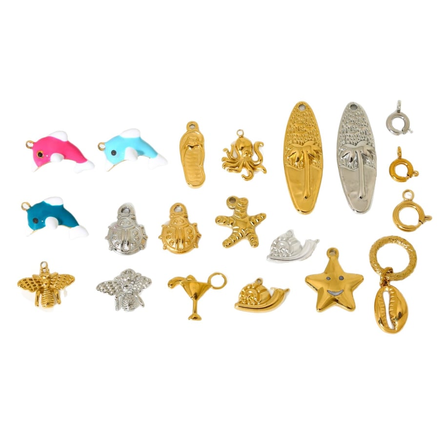1 paio di ciondoli unisex in acciaio inossidabile color oro della serie Simple Daily Turtle Immagine5