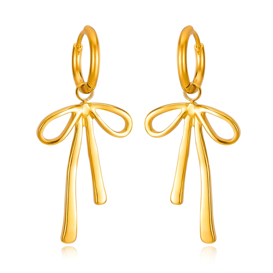 1 Pair Simple Series Daily Bow Knot Stainless Steel   Gold Color  Women's Drop Earrings 