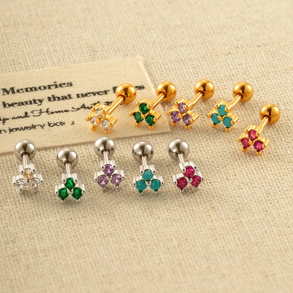 1 Paar Simple Series Einfache geometrische Kupfer Gold Farbe Zirkon Damen Piercings Ohrringe 2