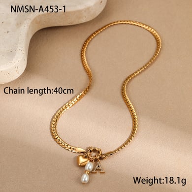 1 Paar Simple Series Simple Heart Edelstahl Goldfarben Damen-Anhänger-Halsketten h5 