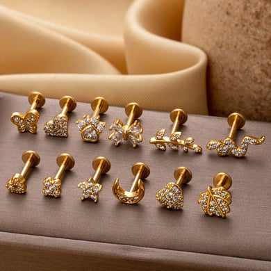 1 Pair Simple Series Daily Heart Copper   Gold Color  Zircon Women's Piercings Earrings h5 Picture5