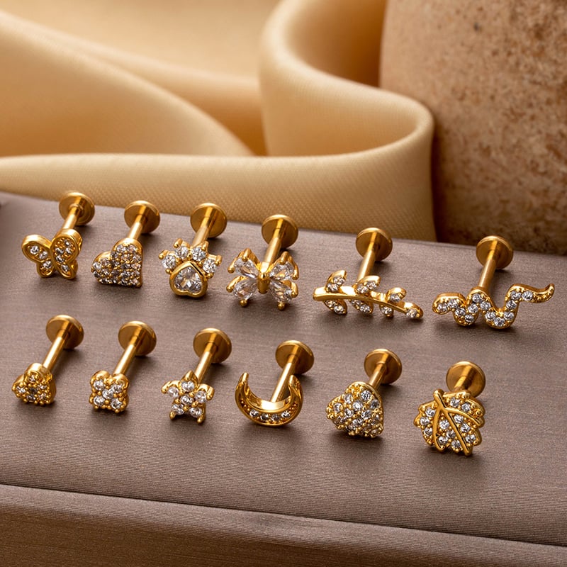 1 Pair Simple Series Daily Heart Copper   Gold Color  Zircon Women's Piercings Earrings Picture5