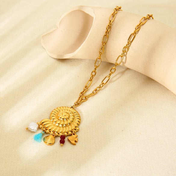 Collier pour femme en acier inoxydable couleur or, collection Fashion Ocean, grand conque 2