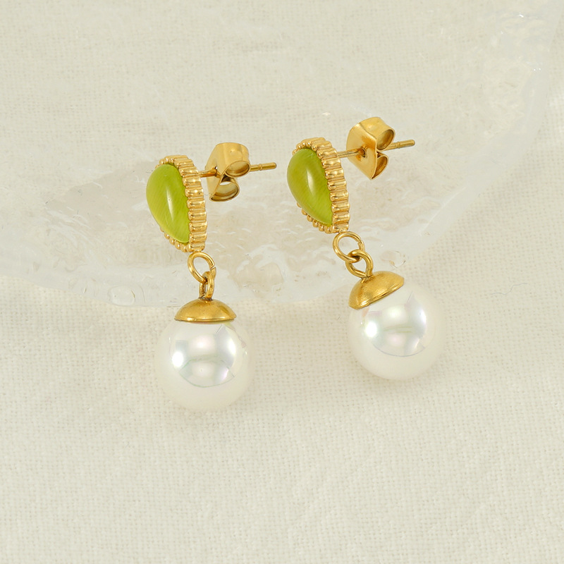 Eleganti orecchini pendenti in acciaio inossidabile color oro Immagine3