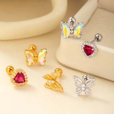 1 Pair Simple Series Simple Heart Copper   Gold Color  Zircon Women's Piercings Earrings h5 Picture5