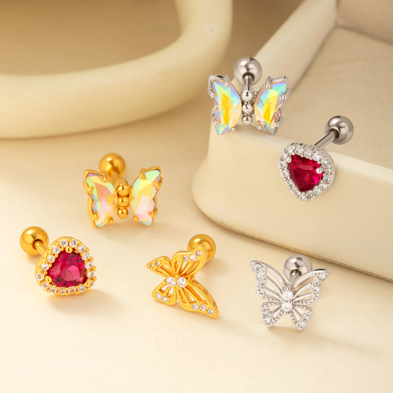 1 Pair Simple Series Simple Heart Copper   Gold Color  Zircon Women's Piercings Earrings Picture5