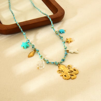 1 Paar Halsketten mit Anhänger „Romantic Series Vacation Turtle“ aus Edelstahl in Goldfarbe für Damen h5 Bild3