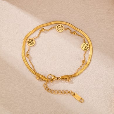 Bracelet chaîne pour femme en acier inoxydable couleur or, série simple, motif fleur quotidienne h5 Image5