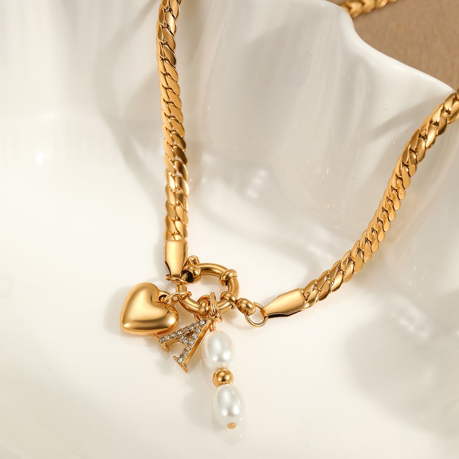 1 Paar Simple Series Simple Heart Edelstahl Goldfarben Damen-Anhänger-Halsketten Bild4