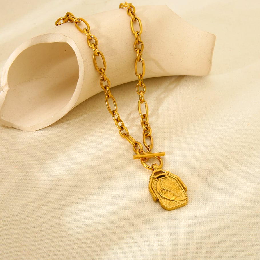 1 Paar Retro-Halsketten mit Sonne-/Mond-Anhänger aus Edelstahl in Goldfarbe für Unisex Bild4