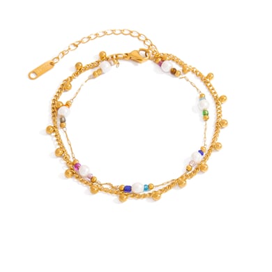 Bracelet femme en acier inoxydable à double couche de perles h5 