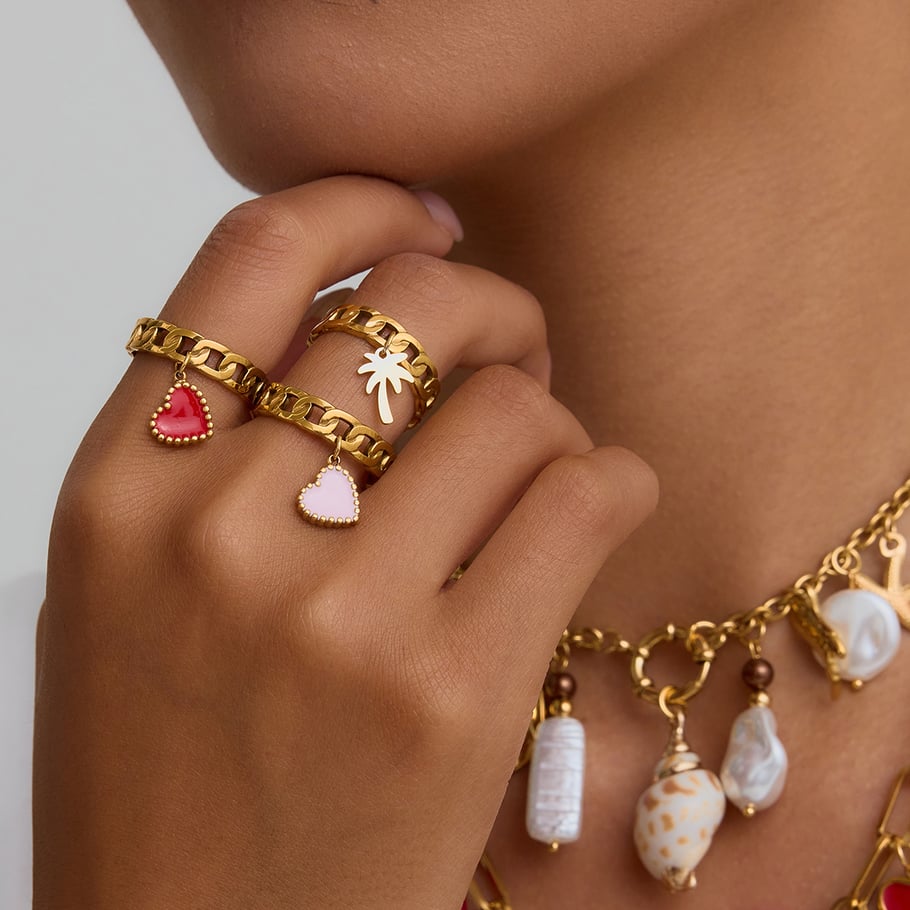 Retro Hart Roestvrijstalen Goudkleurige Statement Ringen Afbeelding2