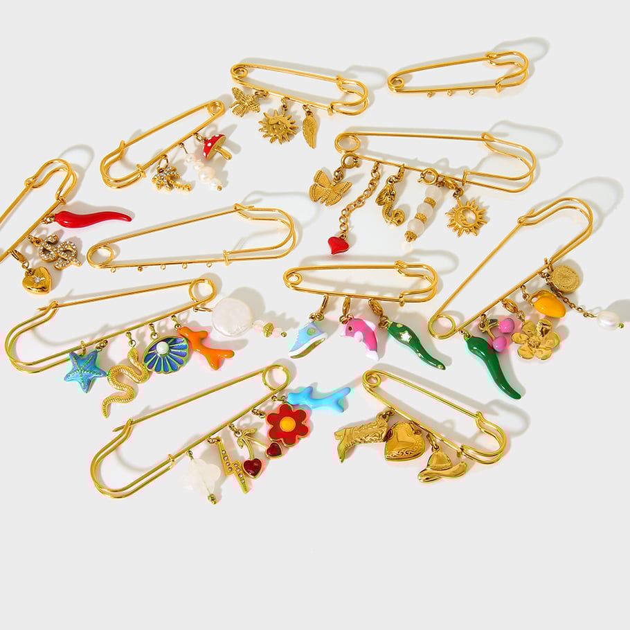 1 paio di spille in acciaio inossidabile color oro con motivo floreale giornaliero della serie lussuosa Immagine3
