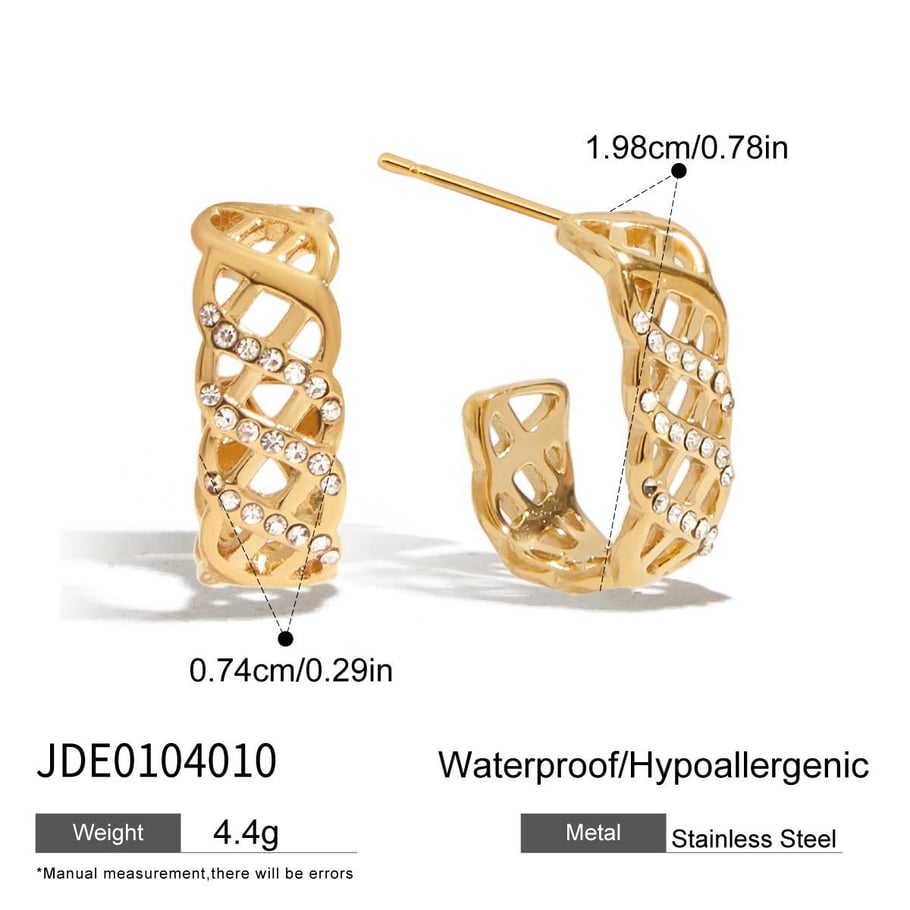 Retro Stainless Steel Gold Color Hollowed-out Hoop Earrings 