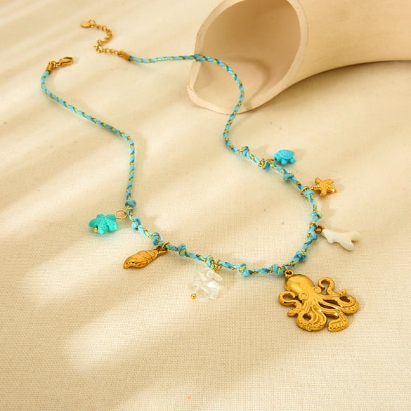 1 par de collares colgantes de acero inoxidable dorados con diseño de tortuga de vacaciones de la serie romántica para mujer 2