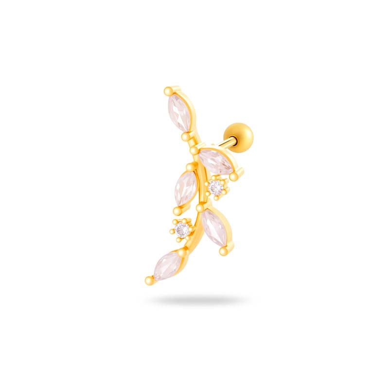 1 Piece Flower Copper Gold Color Zircon Piercings Earrings
