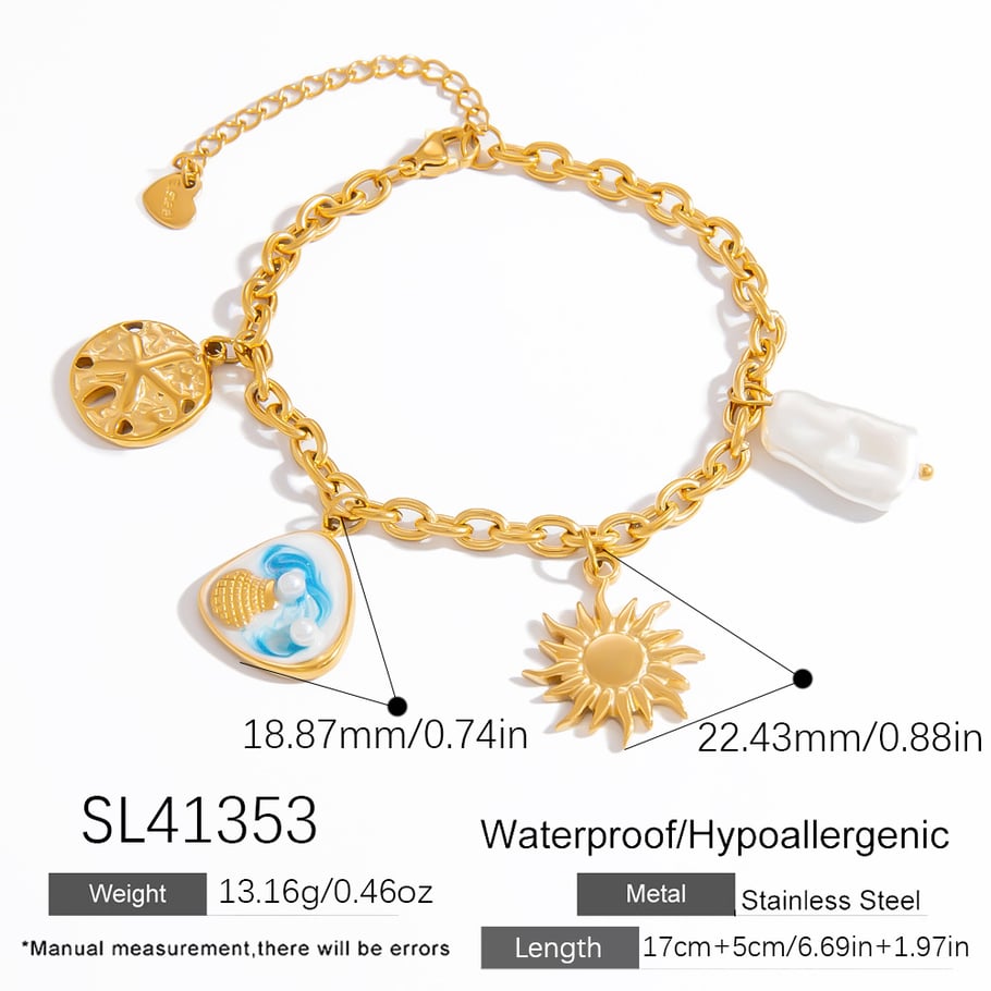 Einfache Shell Edelstahl Gold Farbe Künstliche Perle frauen Charm Armbänder 