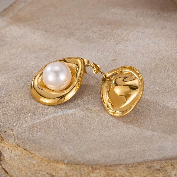 1 Paar Simple Series Tägliche geometrische Edelstahl Goldfarbene Damen-Ohrstecker 2