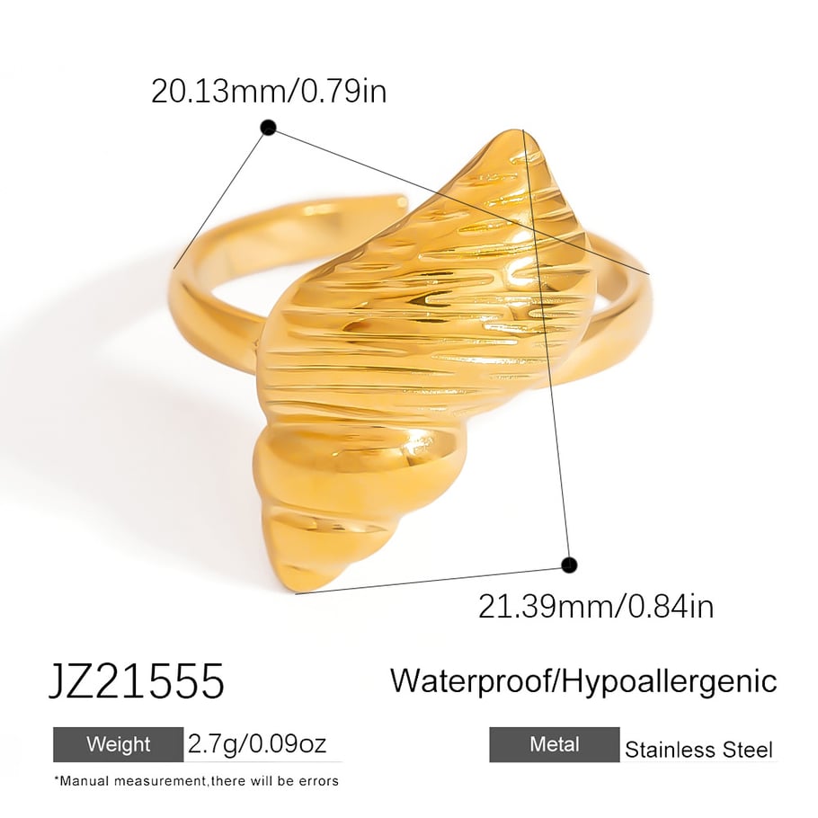 Bague pour femme en acier inoxydable doré, motif étoile de mer et fleur, série Ocean Image2