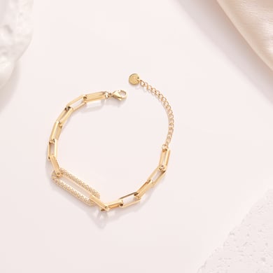 Rectangle Patchwork Stainless Steel Gold Color Women's Chain Bracelets h5 Picture5