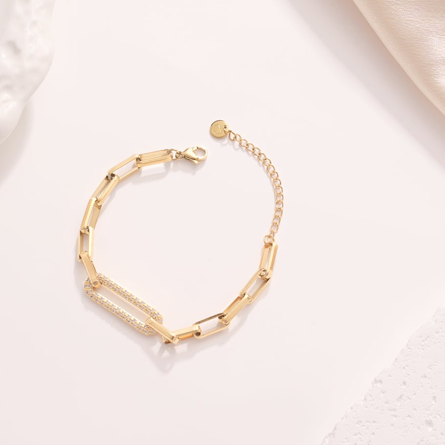 Rectangle Patchwork Stainless Steel Gold Color Women's Chain Bracelets Picture5