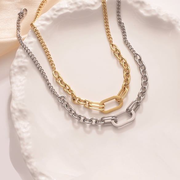 Klassische Squircle-Kette Edelstahl Goldfarben Damenketten