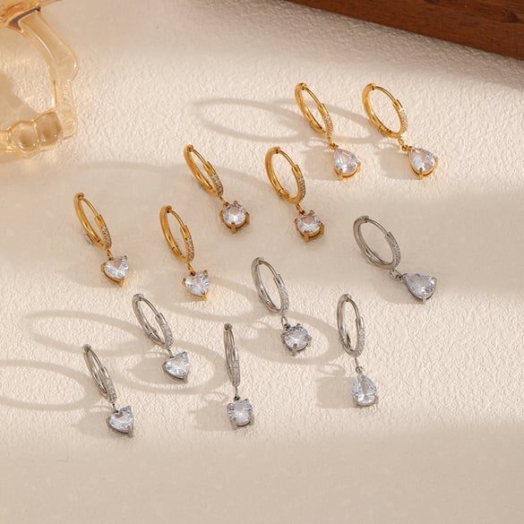 Pendientes colgantes de acero inoxidable color dorado estilo Ins