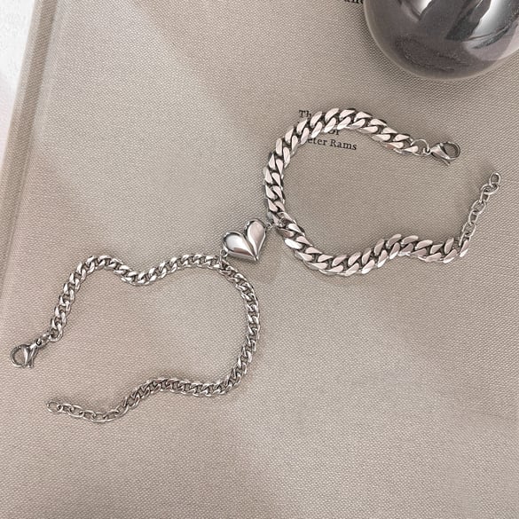 Bracelet simple en acier inoxydable pour couple, 1 pièce, motif cœur, série quotidienne