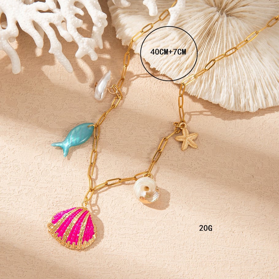 Collana da donna in acciaio inossidabile con ciondolo a conchiglia della serie Ocean Immagine6
