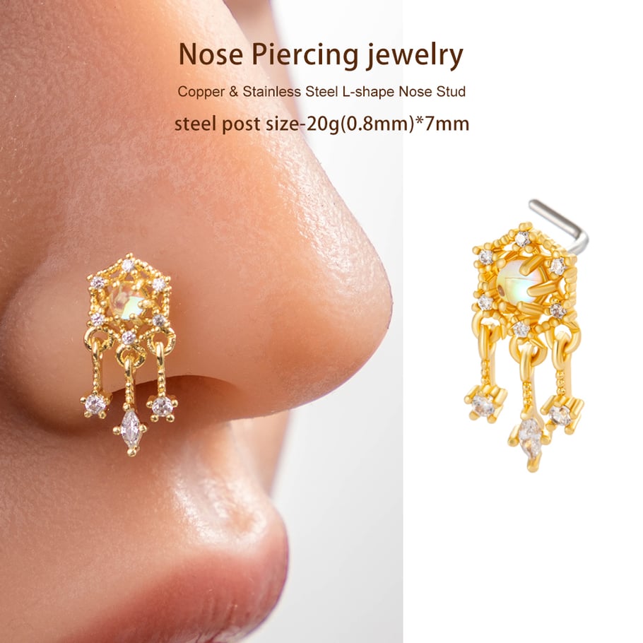 1 pièce de piercing de nez délicat en cuivre doré et zircon pour femme Image5