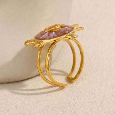 Anillos ajustables de acero inoxidable con diseño de tortuga elegante y lujoso para mujer h5 Imagen5