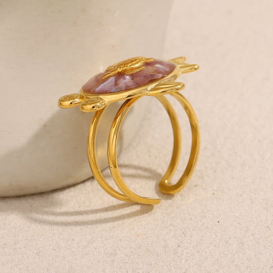 Anillos ajustables de acero inoxidable con diseño de tortuga elegante y lujoso para mujer Imagen5