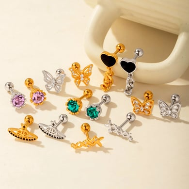 1 Çift Basit Seri Basit Kalp Bakır Altın Rengi Zirkonyum Kadın Piercing Küpe h5 Resim7