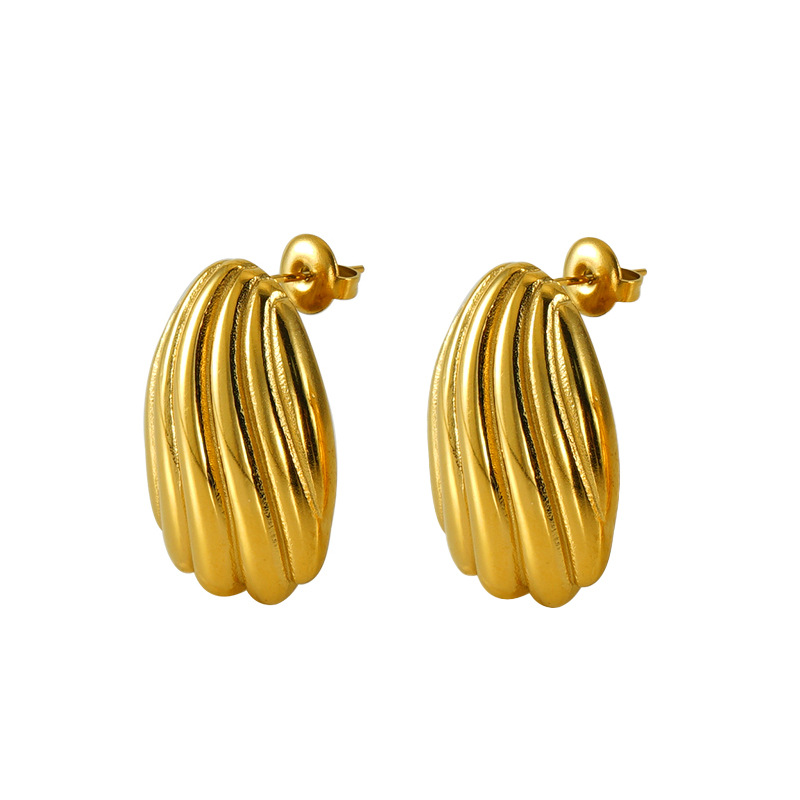 Orecchini a bottone in acciaio inossidabile color oro con conchiglia 