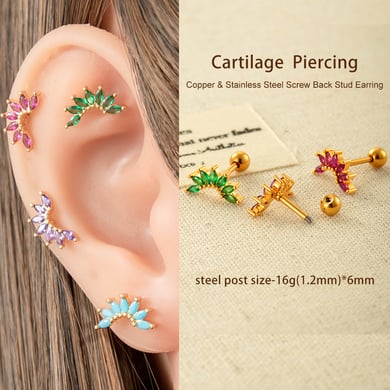 Copper Gold Color Zircon Piercings Earrings h5 Picture5