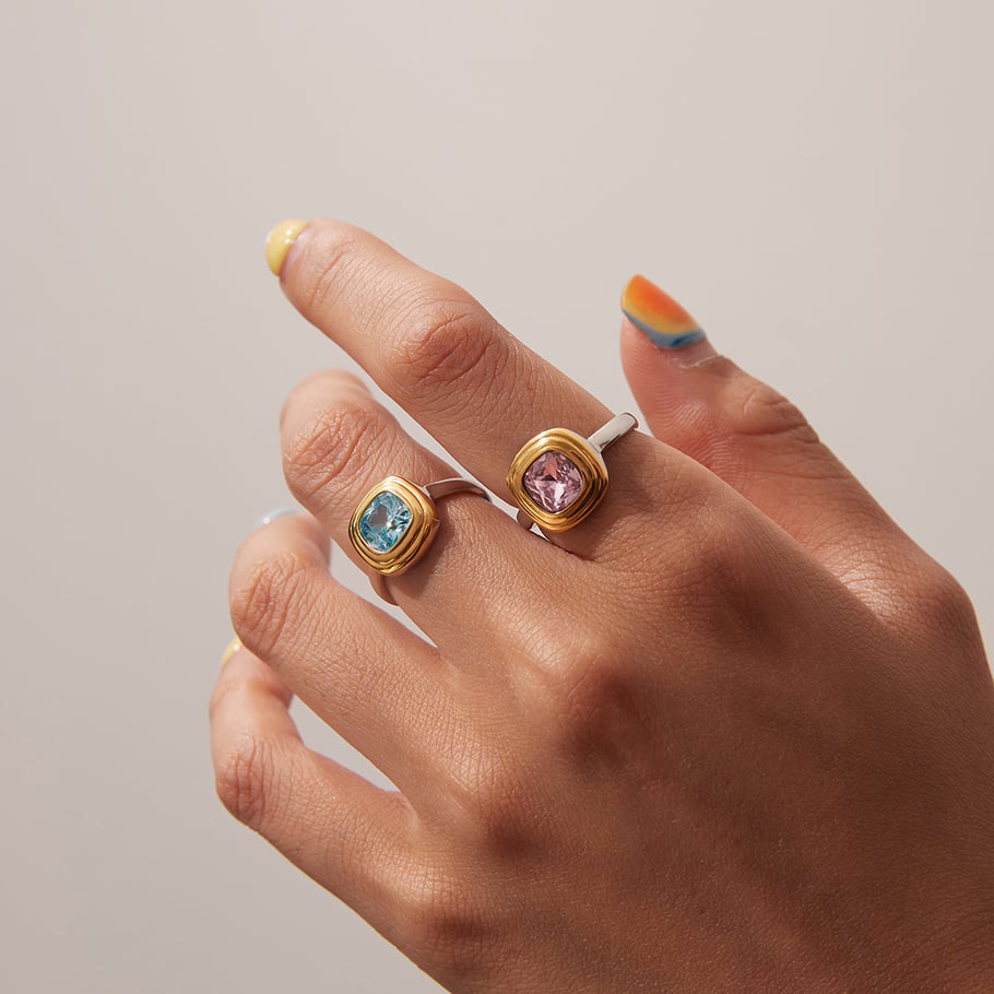 Simple Stainless Steel Gold Color Gemstone Rings Picture2