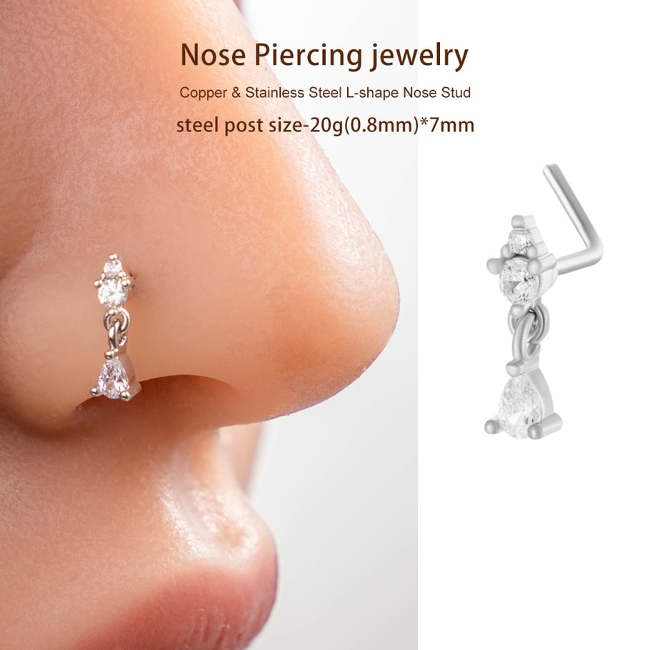 1 pièce de piercing de nez en forme de goutte en cuivre doré et zircon pour femme Image6