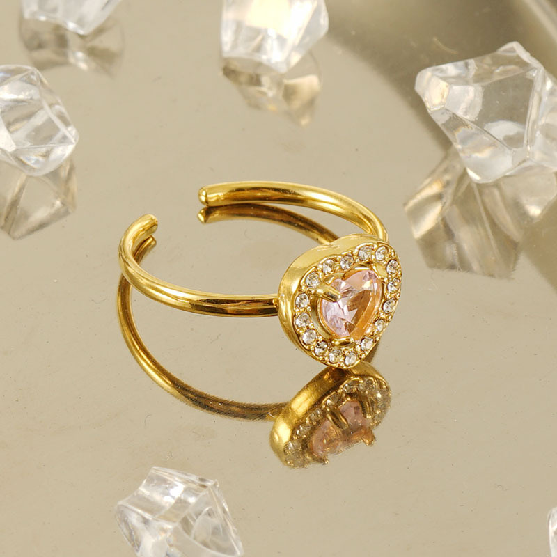 Anelli con pietre preziose color oro in acciaio inossidabile a forma di cuore Immagine5