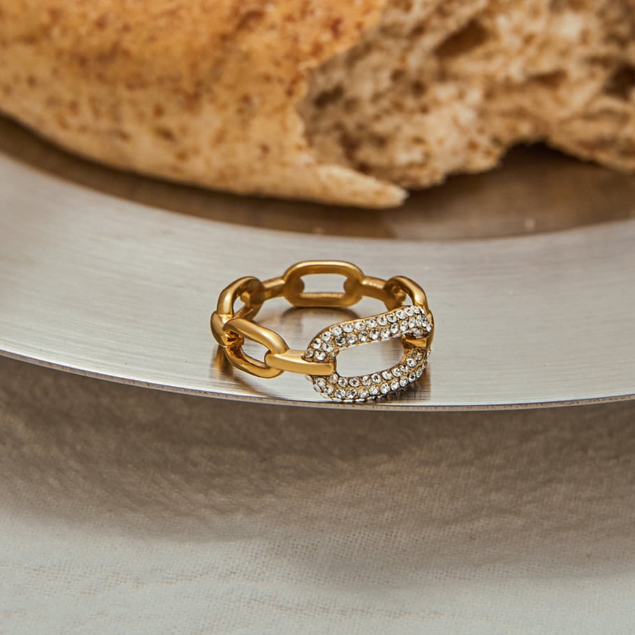Stainless Steel Gold Color Zircon Minimalist Ring Picture5