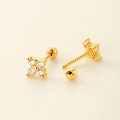 1 paire de boucles d&#39;oreilles piercing pour femme en forme de fleur simple, couleur cuivre et or, zircone h5 Image5