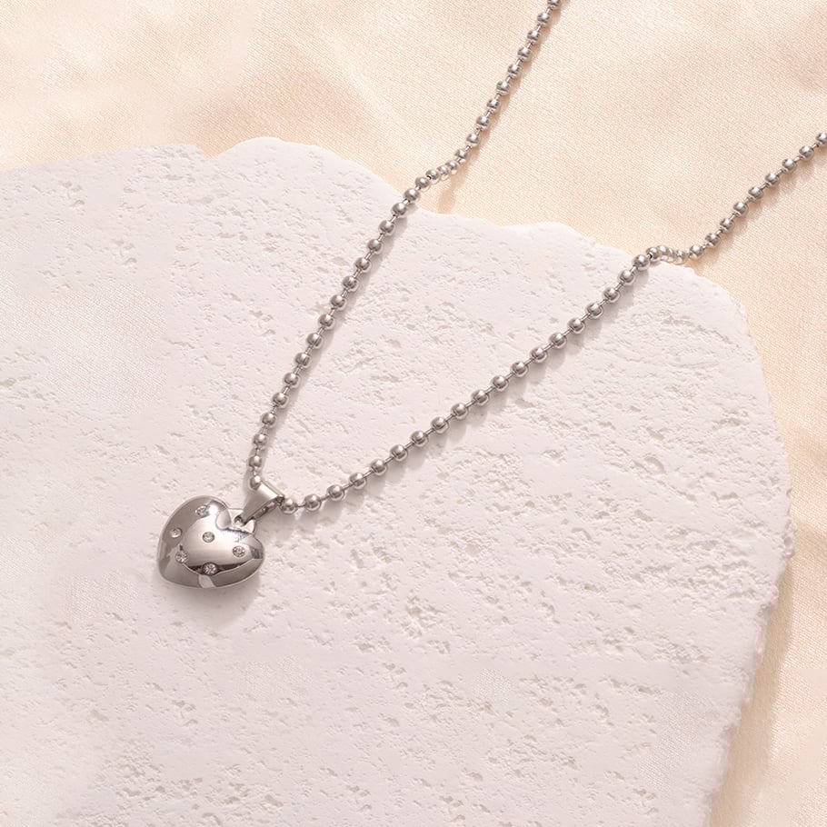 Minimalist Kalp Paslanmaz Çelik Gümüş Renkli Kadın Kolye Uçları Resim3