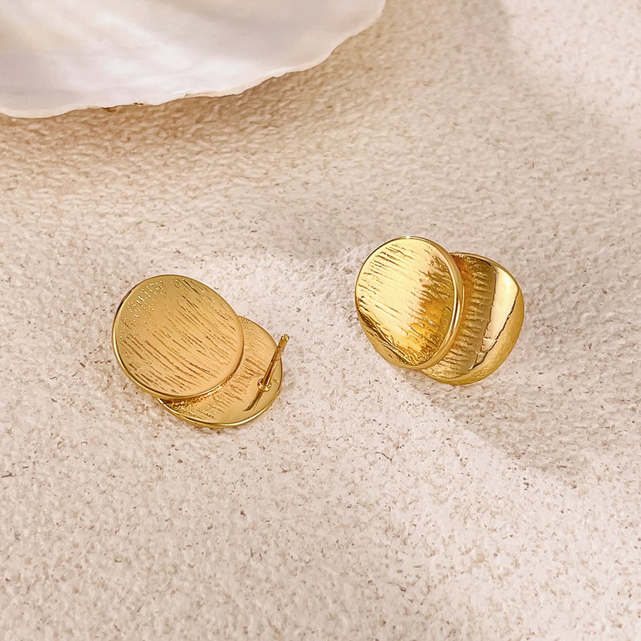 1 paio di orecchini a bottone casual da donna in acciaio inossidabile color oro Immagine6