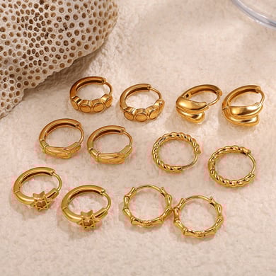Pendientes de aro de acero inoxidable color dorado h5 Imagen2