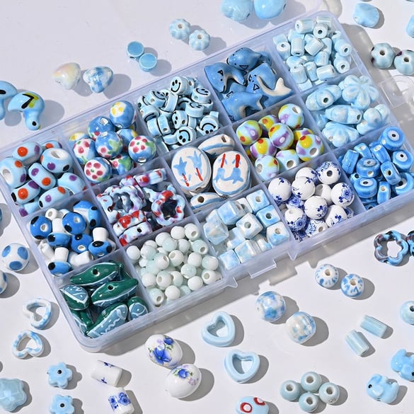 1 pieza de cuentas de cerámica de la serie azul para joyería DIY 2