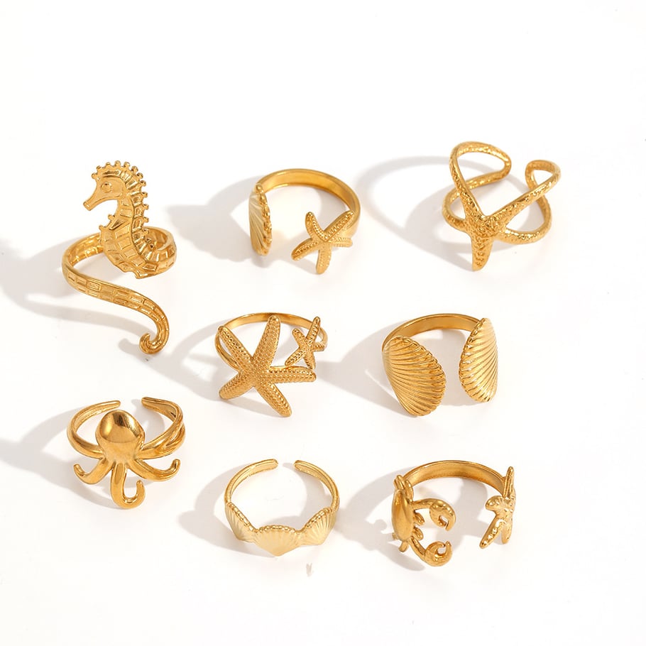Anillos llamativos de acero inoxidable color dorado oceánico Imagen3
